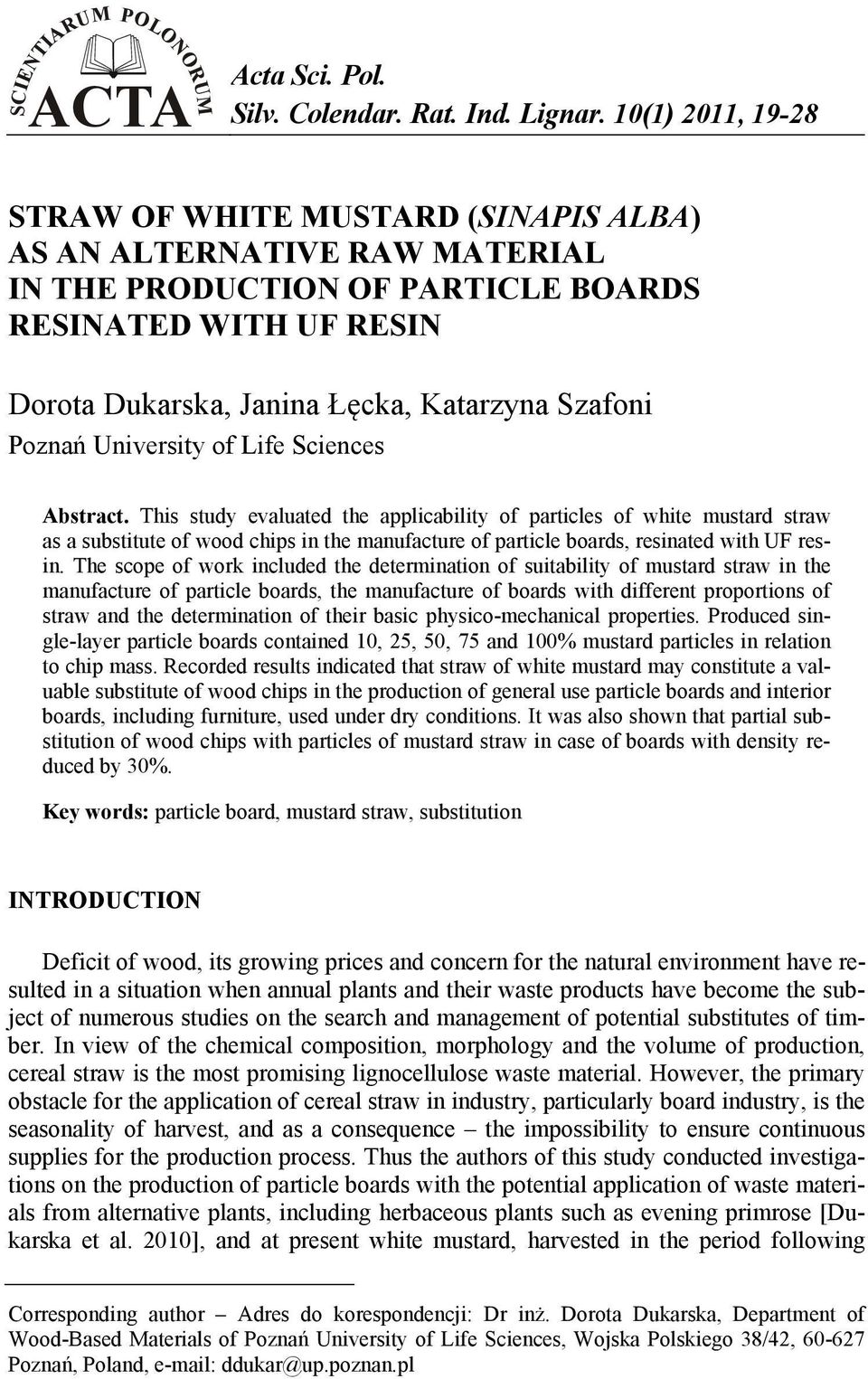 Poznań University of Life Sciences Abstract.