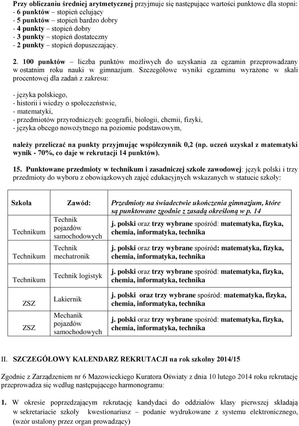 Szczegółowe wyniki egzaminu wyrażone w skali procentowej dla zadań z zakresu: - języka polskiego, - historii i wiedzy o społeczeństwie, - matematyki, - przedmiotów przyrodniczych: geografii,