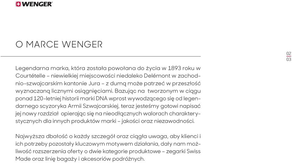 Bazując na tworzonym w ciągu ponad 120-letniej historii marki DNA wprost wywodzącego się od legendarnego scyzoryka Armii Szwajcarskiej, teraz jesteśmy gotowi napisać jej nowy rozdział opierając się