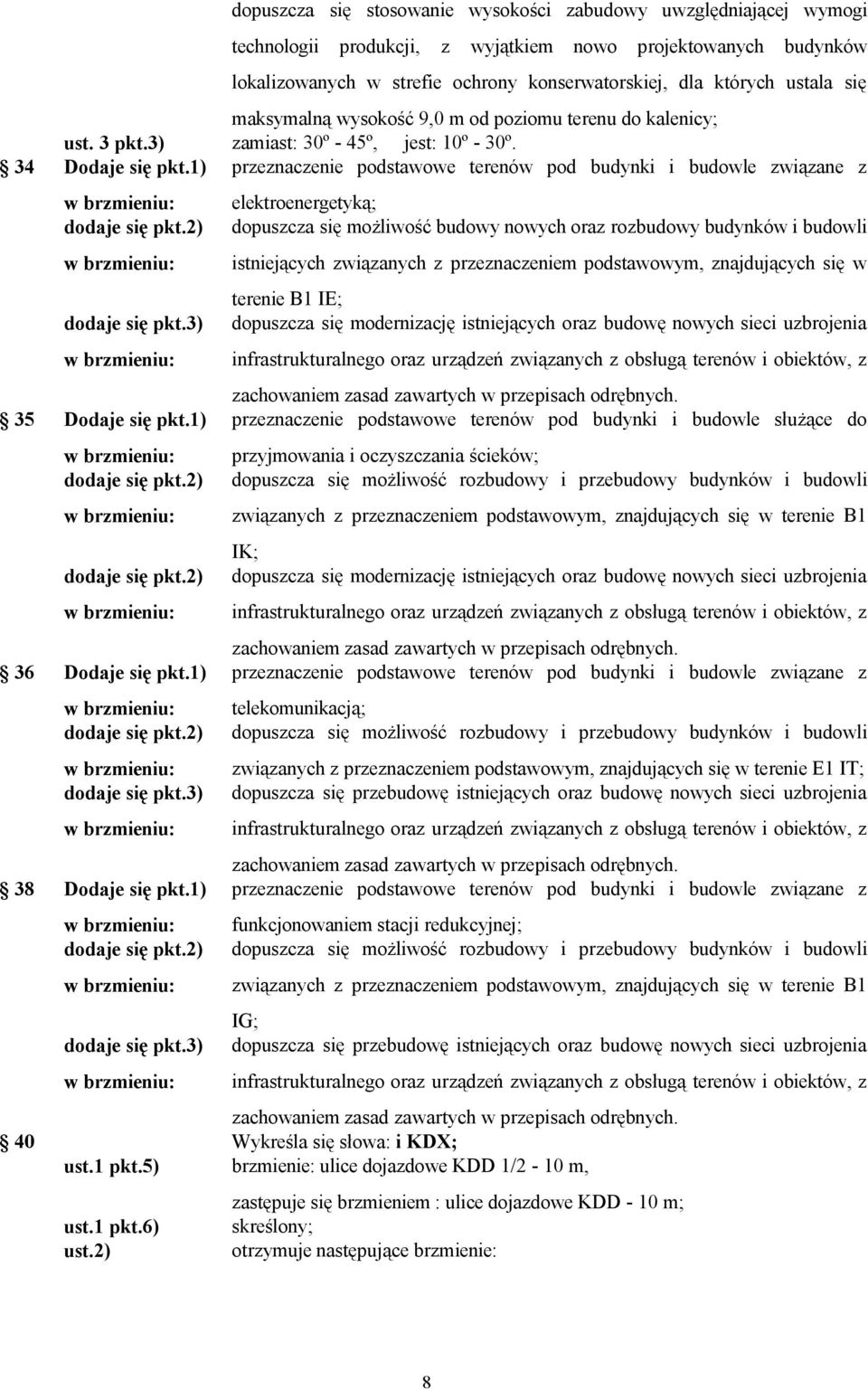 1) przeznaczenie podstawowe terenów pod budynki i budowle związane z dodaje się pkt.2) dodaje się pkt.3) 35 Dodaje się pkt.1) dodaje się pkt.2) dodaje się pkt.2) 36 Dodaje się pkt.1) dodaje się pkt.2) dodaje się pkt.3) 38 Dodaje się pkt.