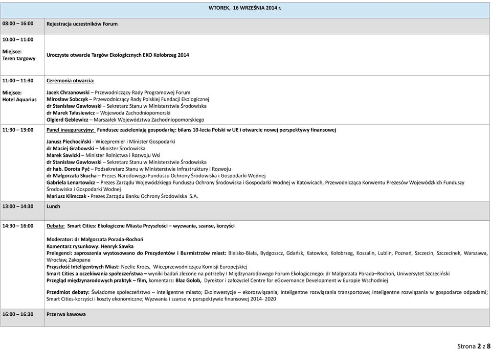 Chrzanowski Przewodniczący Rady Programowej Forum Mirosław Sobczyk Przewodniczący Rady Polskiej Fundacji Ekologicznej dr Stanisław Gawłowski Sekretarz Stanu w Ministerstwie Środowiska dr Marek