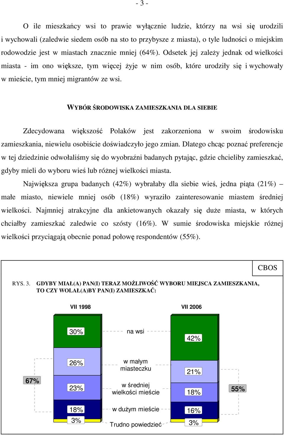 WYBÓR ŚRODOWISKA ZAMIESZKANIA DLA SIEBIE Zdecydowana większość Polaków jest zakorzeniona w swoim środowisku zamieszkania, niewielu osobiście doświadczyło jego zmian.