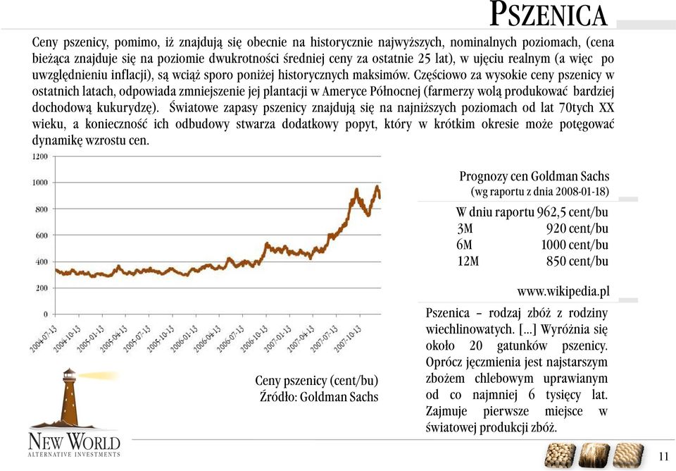 Częściowo za wysokie ceny pszenicy w ostatnich latach, odpowiada zmniejszenie jej plantacji w Ameryce Północnej (farmerzy wolą produkować bardziej dochodową kukurydzę).