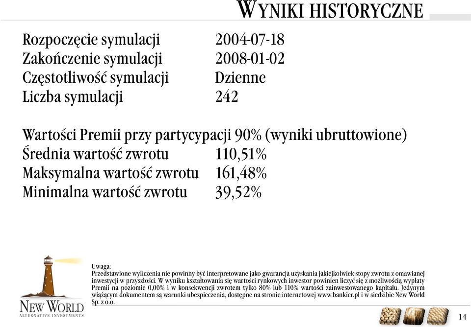 jakiejkolwiek stopy zwrotu z omawianej inwestycji w przyszłości.