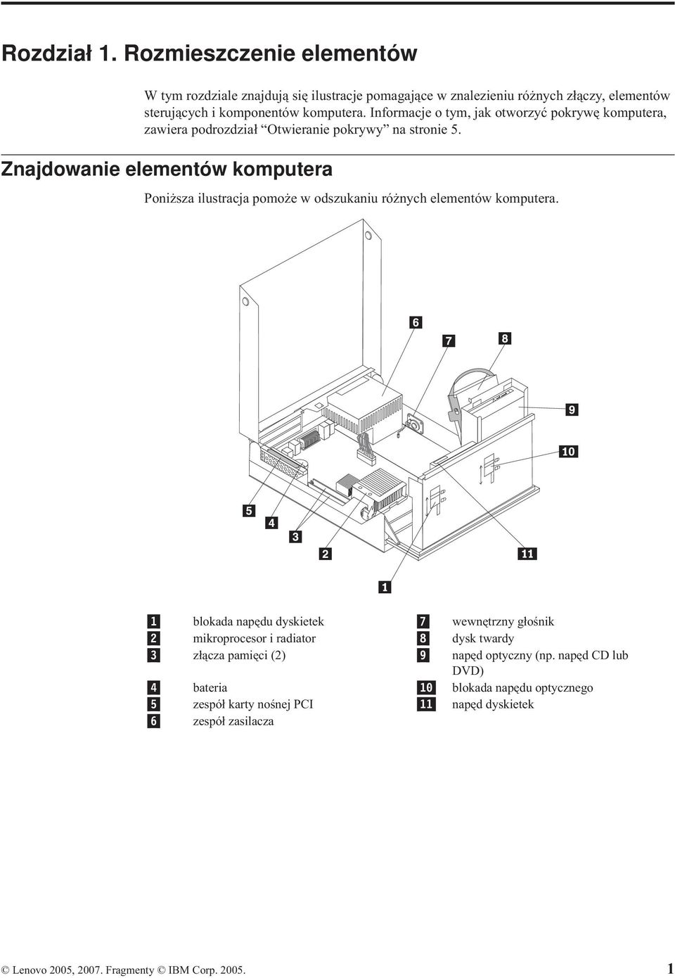 Znajdowanie elementów komputera Poniższa ilustracja pomoże w odszukaniu różnych elementów komputera.
