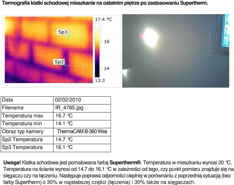 Temperatura w mieszkaniu wynosi 20 C. Temperatura na ścianie wynosi od 14.7 do 16.