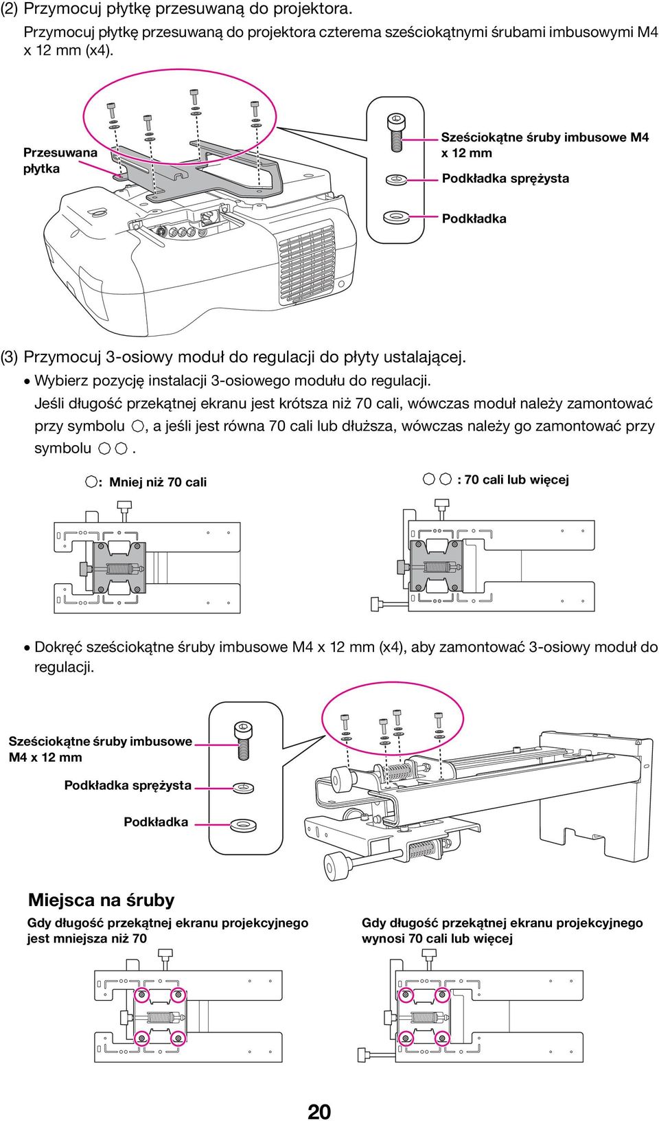 Wybierz pozycję instalacji 3-osiowego modułu do regulacji.