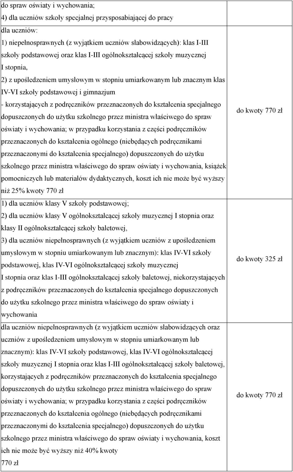 przeznaczonych do kształcenia specjalnego dopuszczonych do użytku szkolnego przez ministra właściwego do spraw oświaty i wychowania; w przypadku korzystania z części podręczników przeznaczonych do