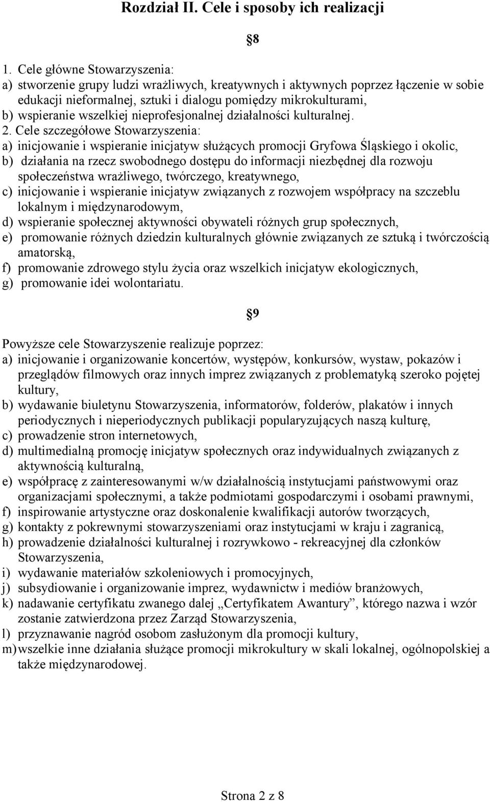 wszelkiej nieprofesjonalnej działalności kulturalnej. 2.