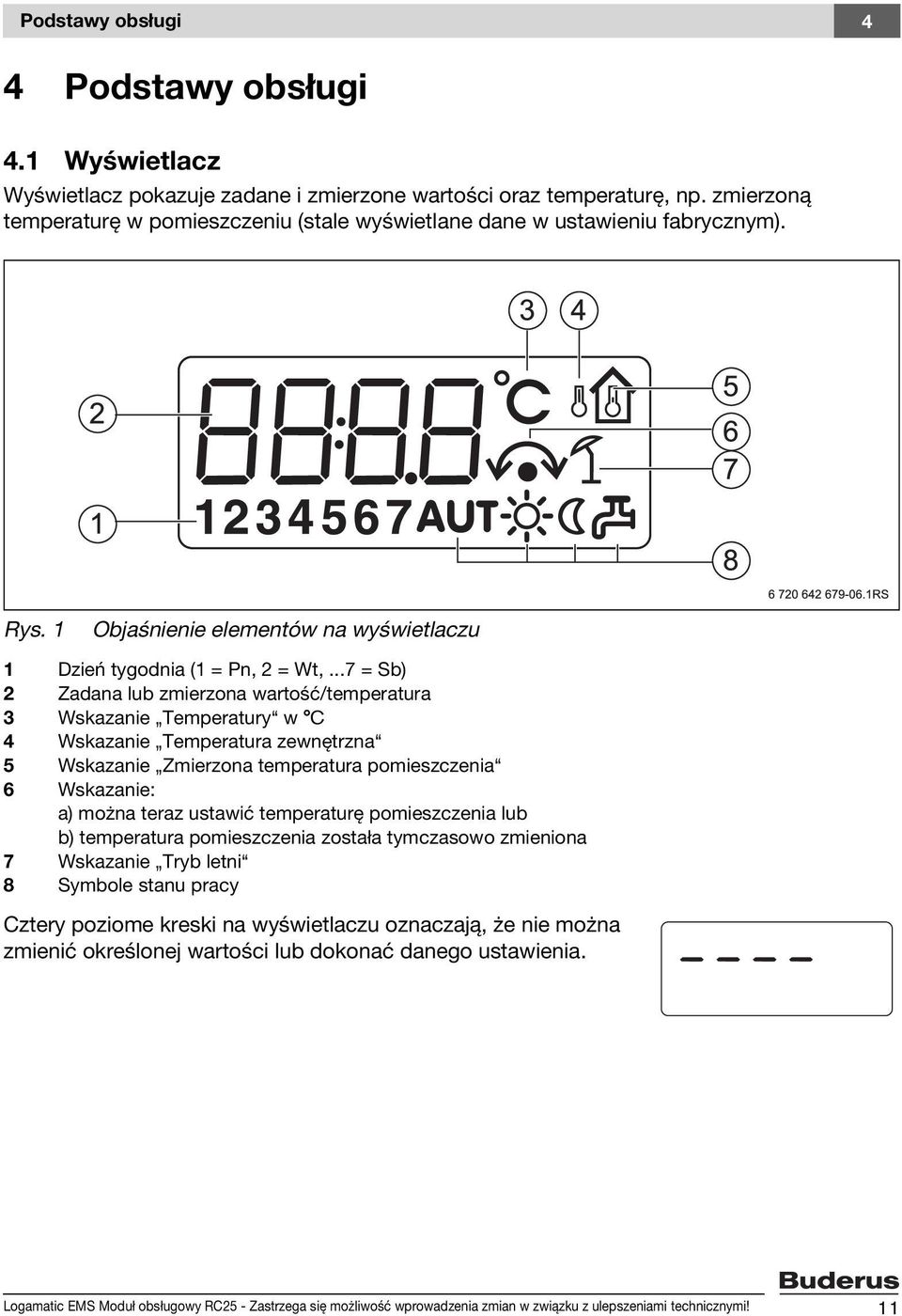 ..7 = Sb) 2 Zadana lub zmierzona wartość/temperatura 3 Wskazanie Temperatury w C 4 Wskazanie Temperatura zewnętrzna 5 Wskazanie Zmierzona temperatura pomieszczenia 6 Wskazanie: a) można teraz ustawić