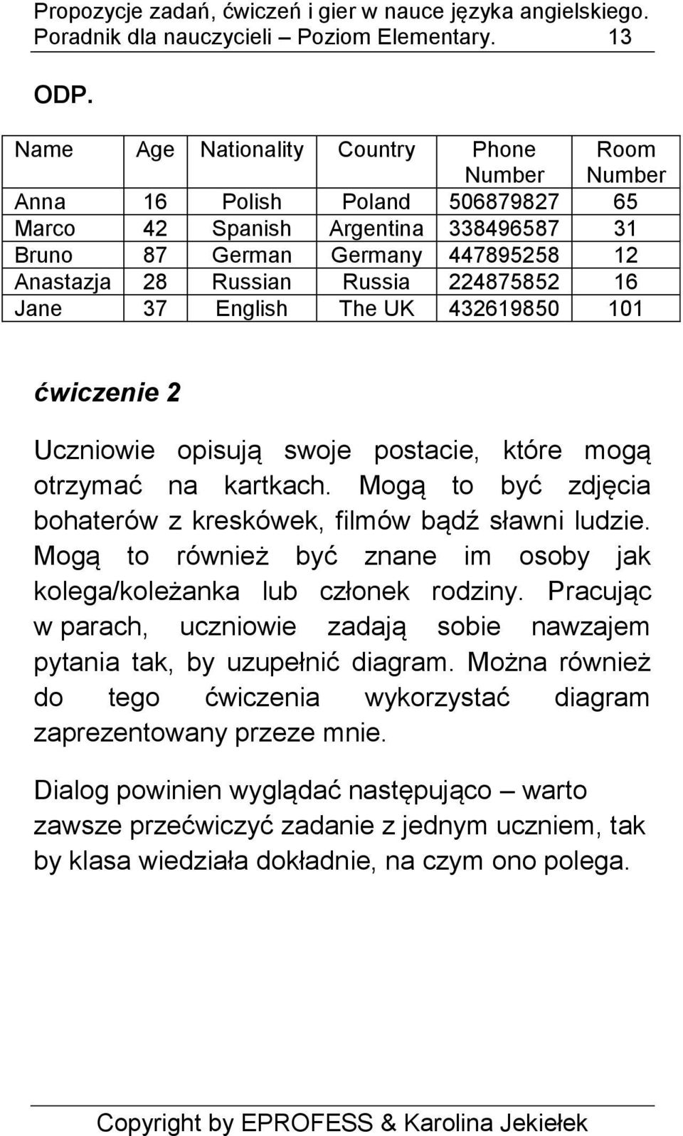 224875852 16 Jane 37 English The UK 432619850 101 ćwiczenie 2 Uczniowie opisują swoje postacie, które mogą otrzymać na kartkach. Mogą to być zdjęcia bohaterów z kreskówek, filmów bądź sławni ludzie.