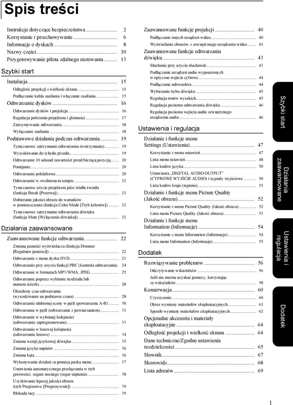 .. 16 Regulacja położenia projektora i głośności... 17 Zatrzymywanie odtwarzania... 18 Wyłączanie zasilania... 18 Podstawowe działania podczas odtwarzania.