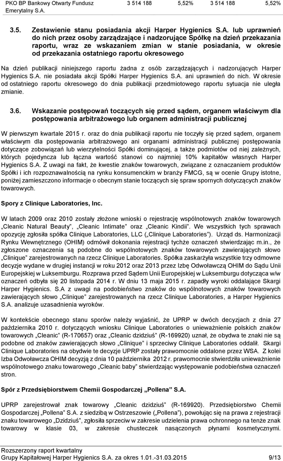 lub uprawnień do nich przez osoby zarządzające i nadzorujące Spółkę na dzień przekazania raportu, wraz ze wskazaniem zmian w stanie posiadania, w okresie od przekazania ostatniego raportu okresowego