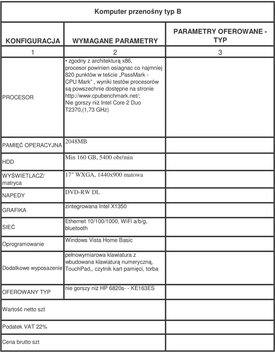 net/; Nie gorszy ni Intel Core 2 Duo T2370,(1,73 GHz) PAMI OPERACYJNA 2048MB WYWIETLACZ/ matryca NAPEDY GRAFIKA SIE Oprogramowanie Min 160 GB, 5400 obr/min 17" WXGA,