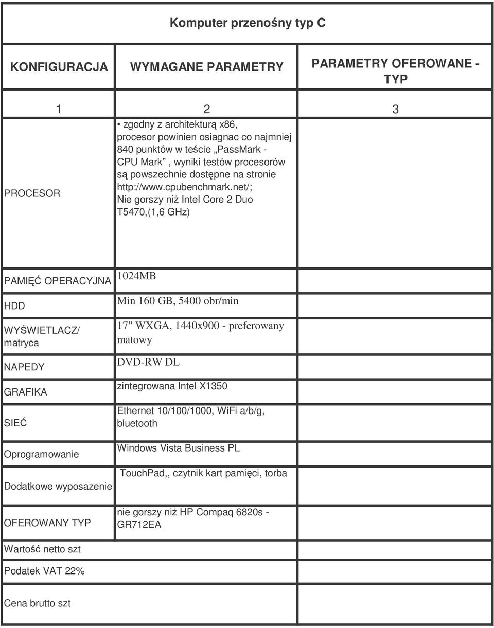 net/; Nie gorszy ni Intel Core 2 Duo T5470,(1,6 GHz) PAMI OPERACYJNA 1024MB WYWIETLACZ/ matryca NAPEDY GRAFIKA SIE Oprogramowanie Dodatkowe wyposazenie Min 160