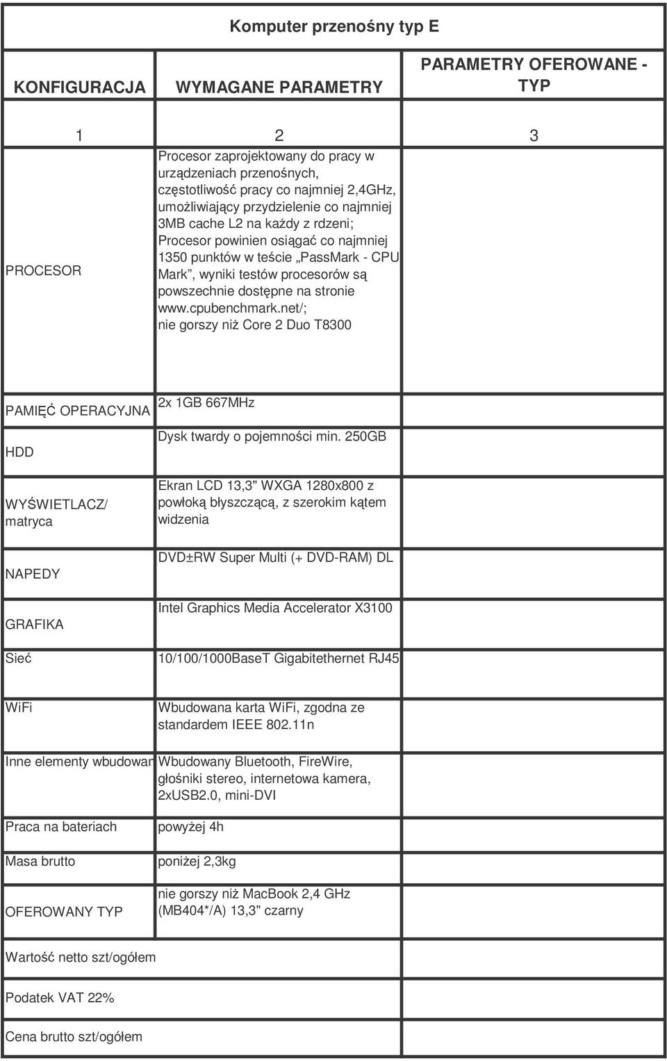 net/; nie gorszy ni Core 2 Duo T8300 PAMI OPERACYJNA WYWIETLACZ/ matryca 2x 1GB 667MHz Dysk twardy o pojemnoci min.