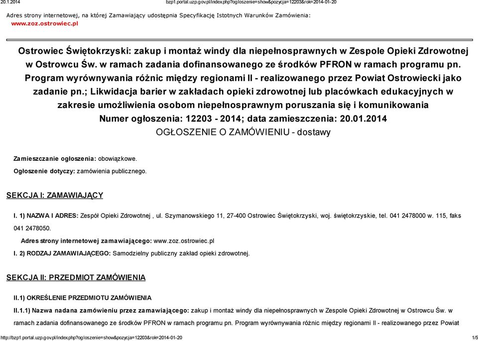 Program wyrównywania różnic między regionami II - realizowanego przez Powiat Ostrowiecki jako zadanie pn.