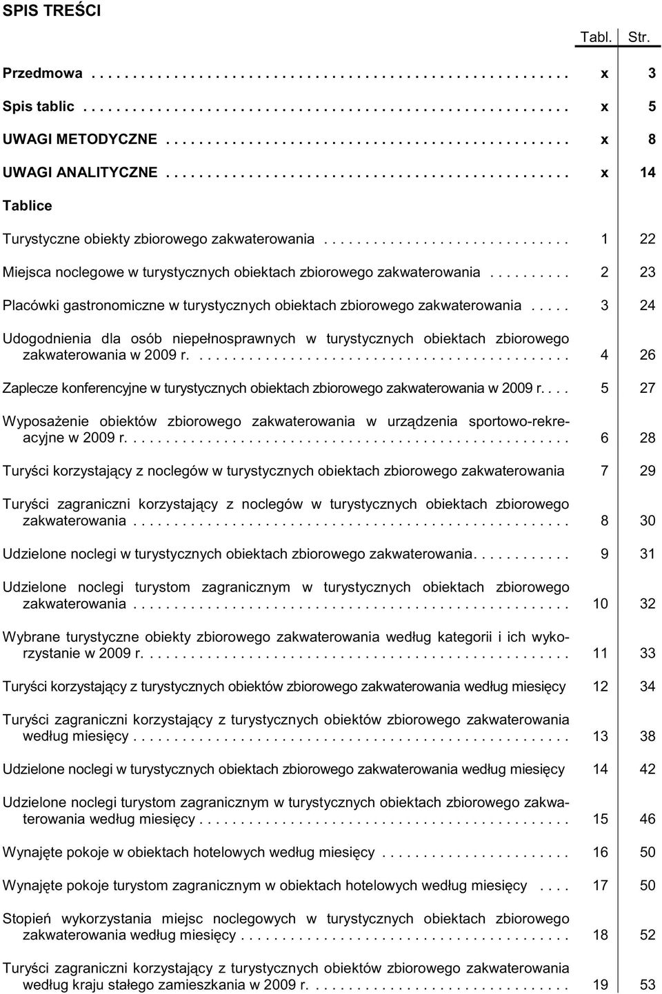 ......... 2 23 Placówki gastronomiczne w turystycznych obiektach zbiorowego zakwaterowania..... 3 24 zakwaterowania w 2009 r.