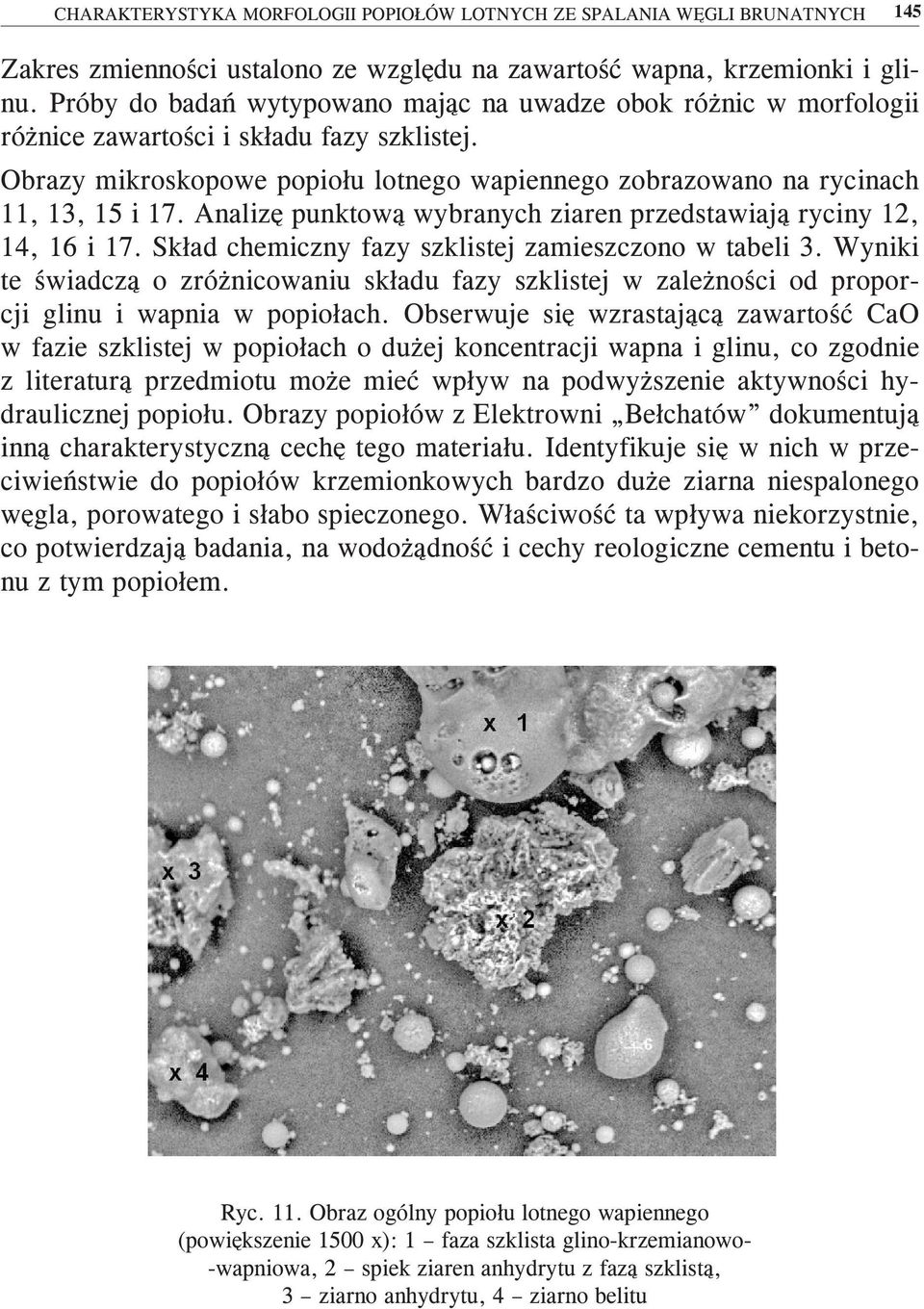 Analizę punktową wybranych ziaren przedstawiają ryciny 12, 14, 16 i 17. Skład chemiczny fazy szklistej zamieszczono w tabeli 3.
