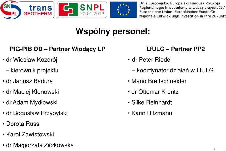 Russ Karol Zawistowski dr Małgorzata Ziółkowska LfULG Partner PP2 dr Peter Riedel