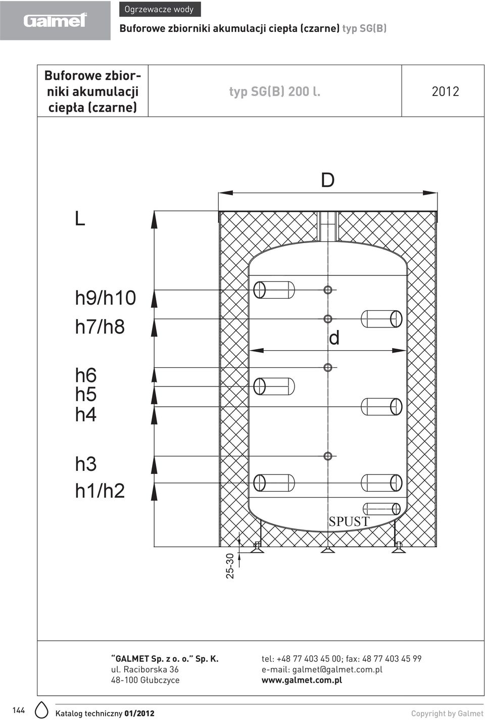 2012 D L h9/h10 h7/h8 d h6 h5 h4 h3 h1/h2 SPUST 25-30 GALMET Sp. z o. o. Sp. K. ul.