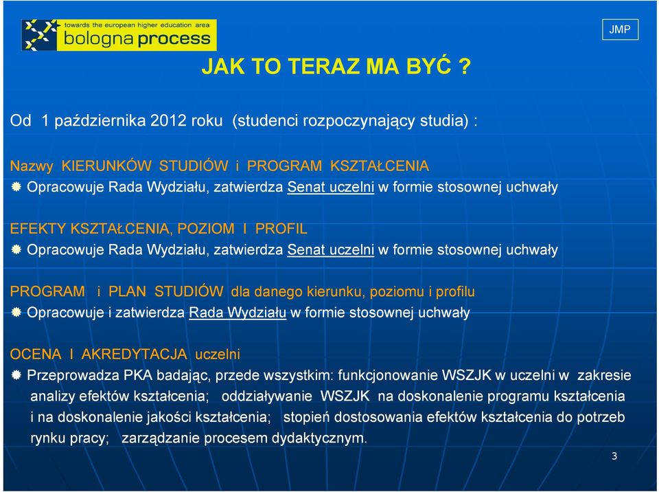 KSZTAŁCENIA, POZIOM I PROFIL Opracowuje Rada Wydziału, ł zatwierdza Senat uczelni w formie stosownej uchwały ł PROGRAM i PLAN STUDIÓW dla danego kierunku, poziomu i profilu Opracowuje i zatwierdza