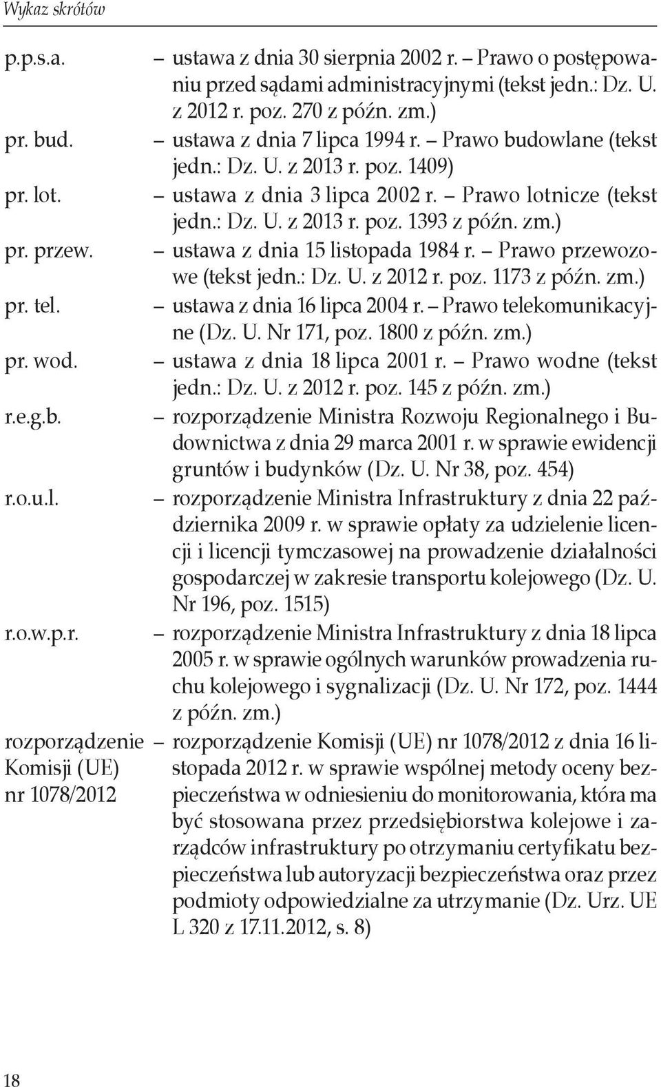 Prawo lotnicze (tekst jedn.: Dz. U. z 2013 r. poz. 1393 z późn. zm.) ustawa z dnia 15 listopada 1984 r. Prawo przewozowe (tekst jedn.: Dz. U. z 2012 r. poz. 1173 z późn. zm.) ustawa z dnia 16 lipca 2004 r.