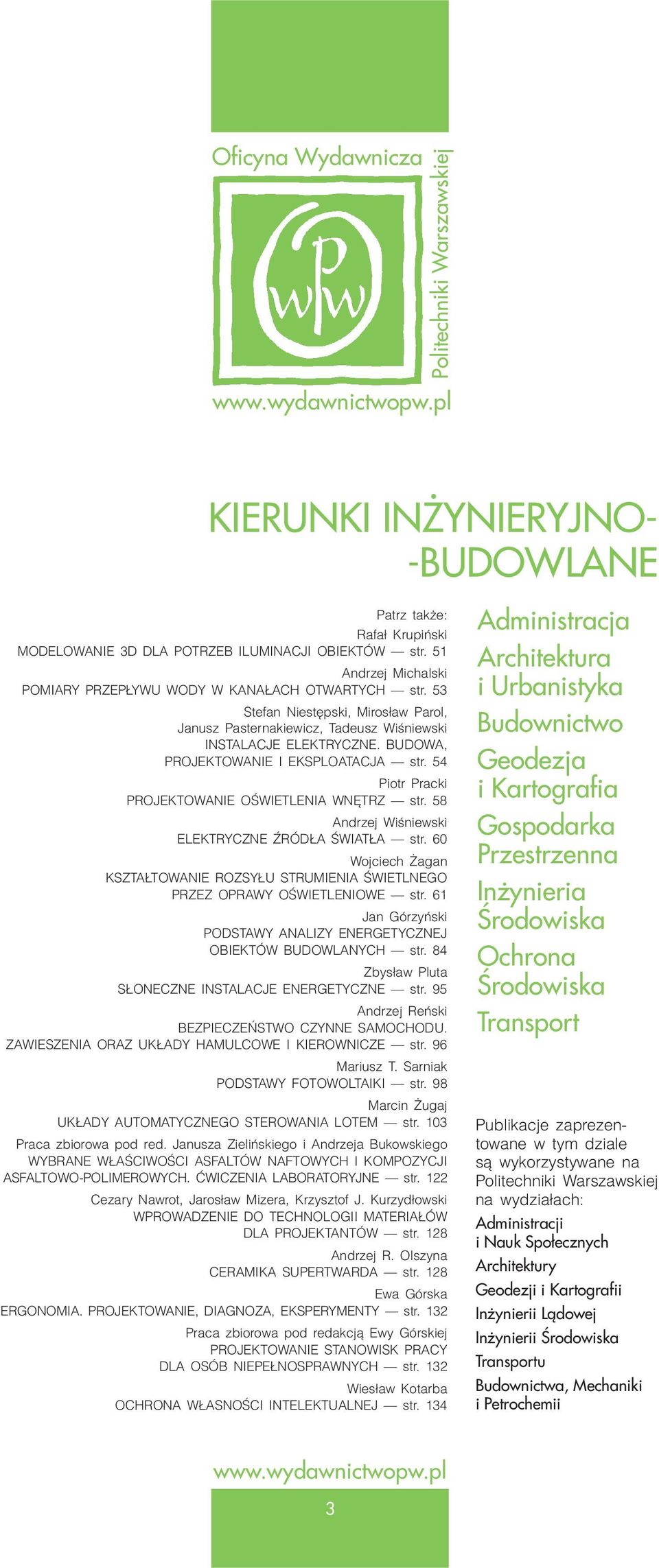 BUDOWA, PROJEKTOWANIE I EKSPLOATACJA str. 54 Piotr Pracki PROJEKTOWANIE OŒWIETLENIA WNÊTRZ str. 58 Andrzej Wiœniewski ELEKTRYCZNE RÓD A ŒWIAT A str.