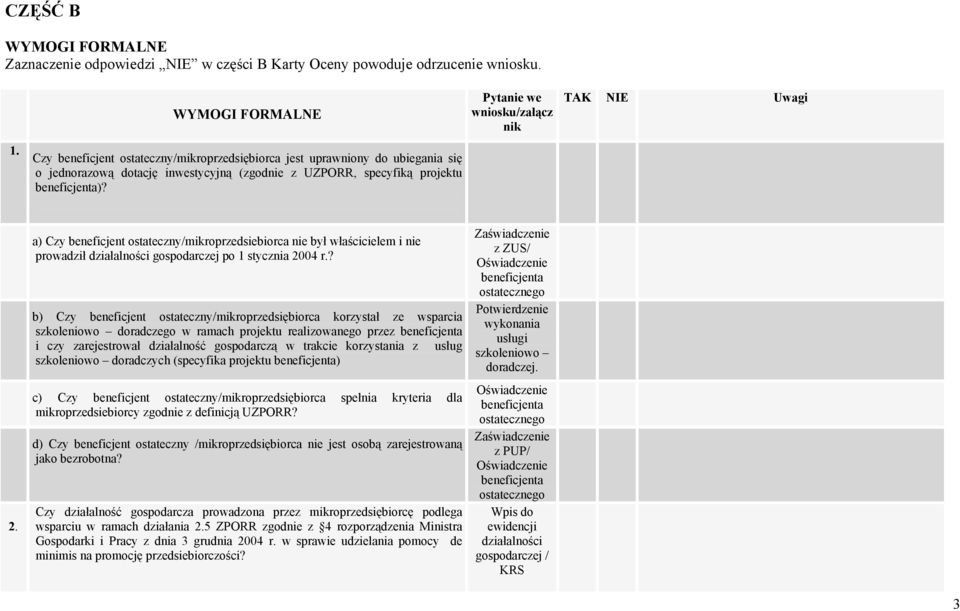 a) Czy beneficjent ostateczny/mikroprzedsiebiorca nie był właścicielem i nie prowadził działalności gospodarczej po 1 stycznia 2004 r.