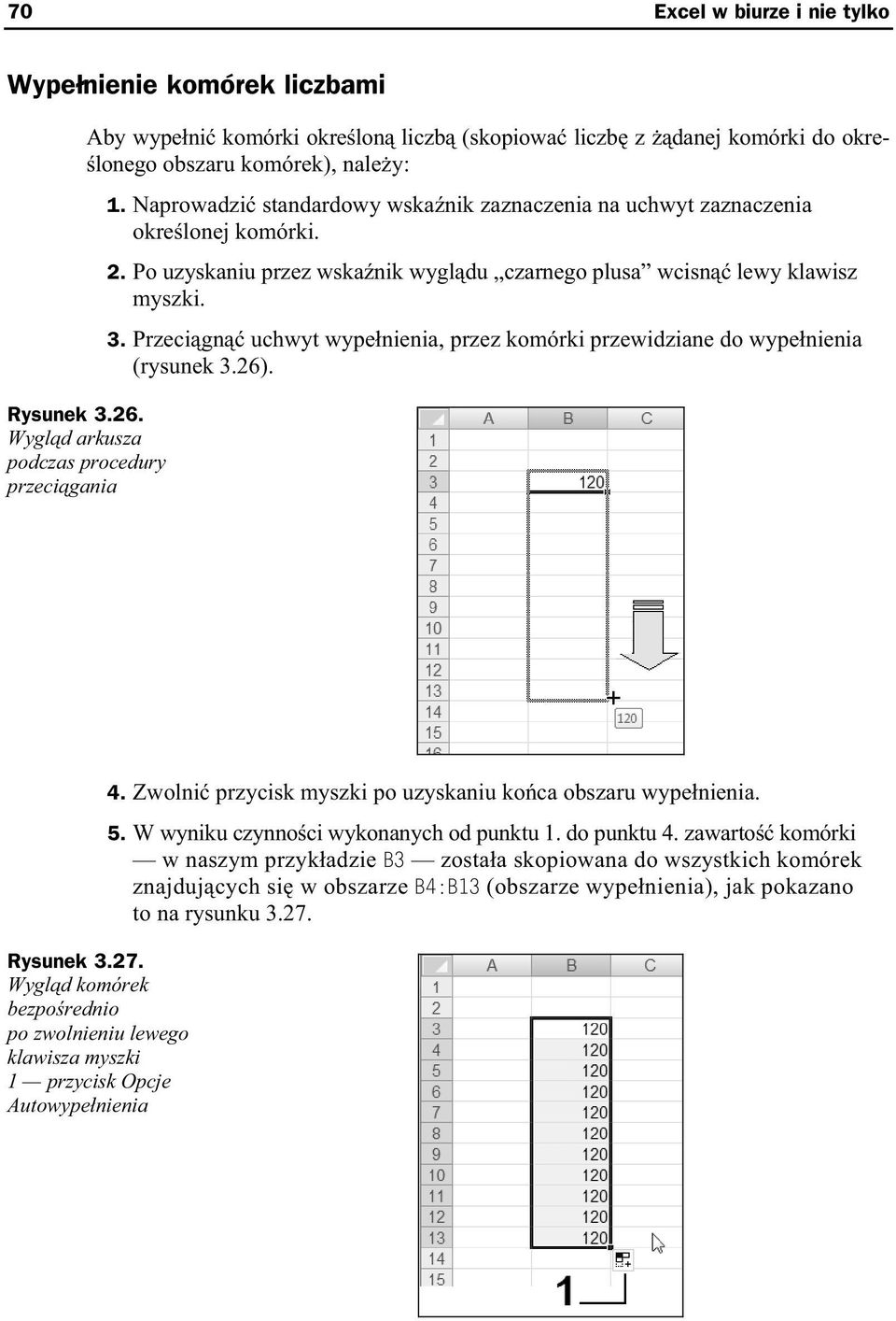 Po uzyskaniu przez wska nik wygl du czarnego plusa wcisn lewy klawisz myszki. 3. Przeci gn uchwyt wype nienia, przez komórki przewidziane do wype nienia (rysunek 3.26). Rysunek 3.27.