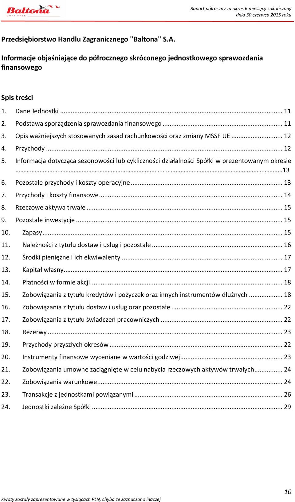 Informacja dotycząca sezonowości lub cykliczności działalności Spółki w prezentowanym okresie 13 6. Pozostałe przychody i koszty operacyjne... 13 7. Przychody i koszty finansowe... 14 8.