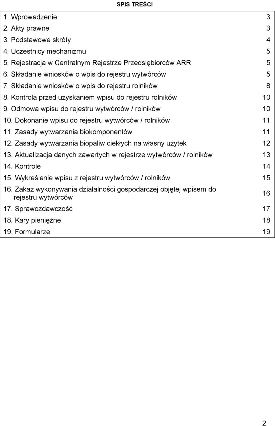 Odmowa wpisu do rejestru wytwórców / rolników 10 10. Dokonanie wpisu do rejestru wytwórców / rolników 11 11. Zasady wytwarzania biokomponentów 11 12.