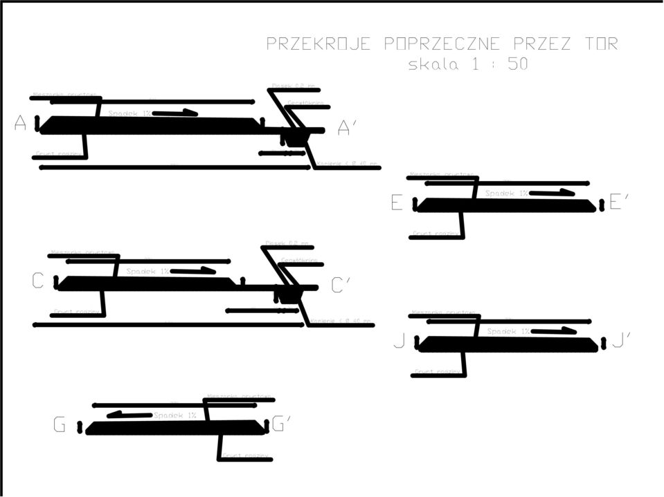 0 Spadek % E' Piasek 0, mm C 0 0 Spadek % Geowłóknina C'