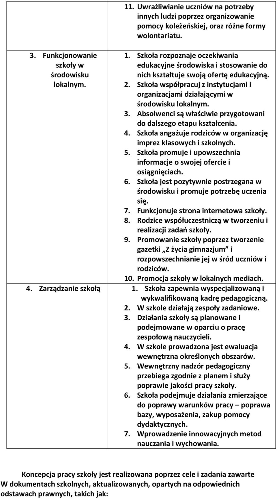 Szkoła angażuje rodziców w organizację imprez klasowych i szkolnych. 5. Szkoła promuje i upowszechnia informacje o swojej ofercie i osiągnięciach. 6.