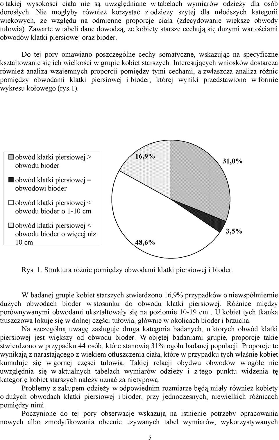 Zawarte w tabeli dane dowodzą, że kobiety starsze cechują się dużymi wartościami obwodów klatki piersiowej oraz bioder.