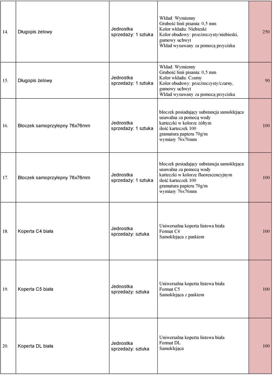 Bloczek samoprzylepny 76x76mm bloczek posiadający substancja samoklejąca usuwalna za pomocą wody karteczki w kolorze żółtym ilość karteczek gramatura papieru 70g/m wymiary 76x76mm 17.