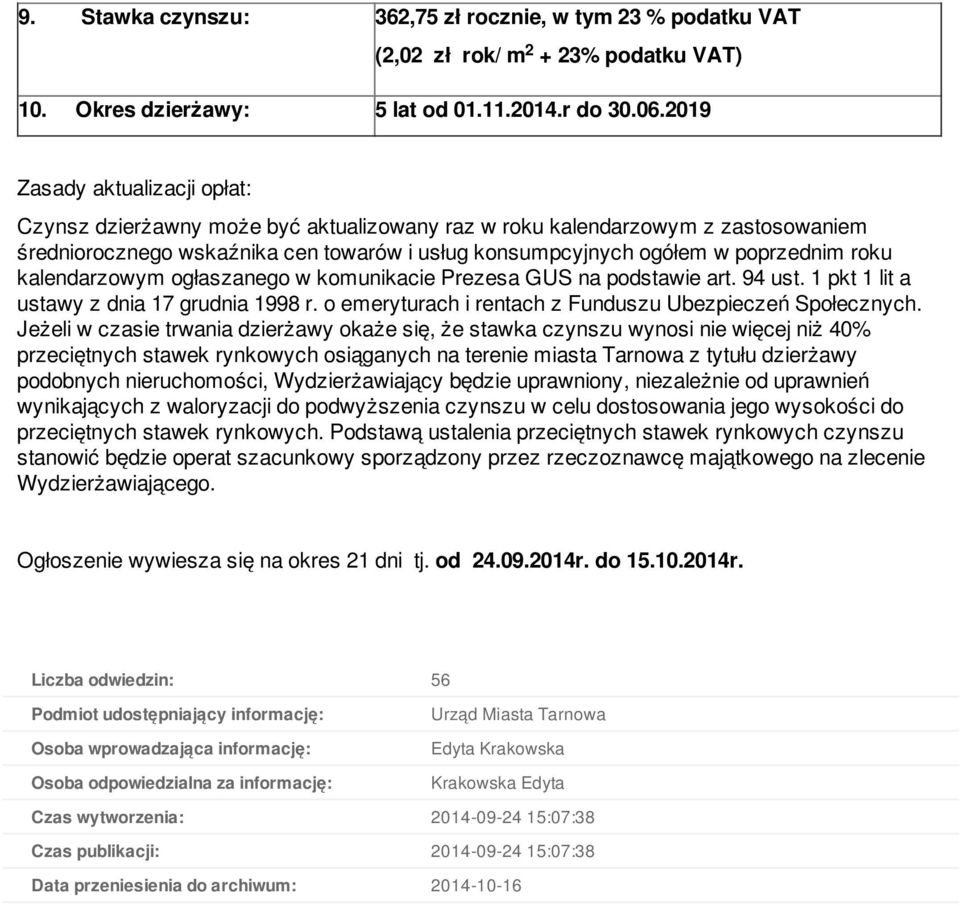 kalendarzowym ogłaszanego w komunikacie Prezesa GUS na podstawie art. 94 ust. 1 pkt 1 lit a ustawy z dnia 17 grudnia 1998 r. o emeryturach i rentach z Funduszu Ubezpieczeń Społecznych.