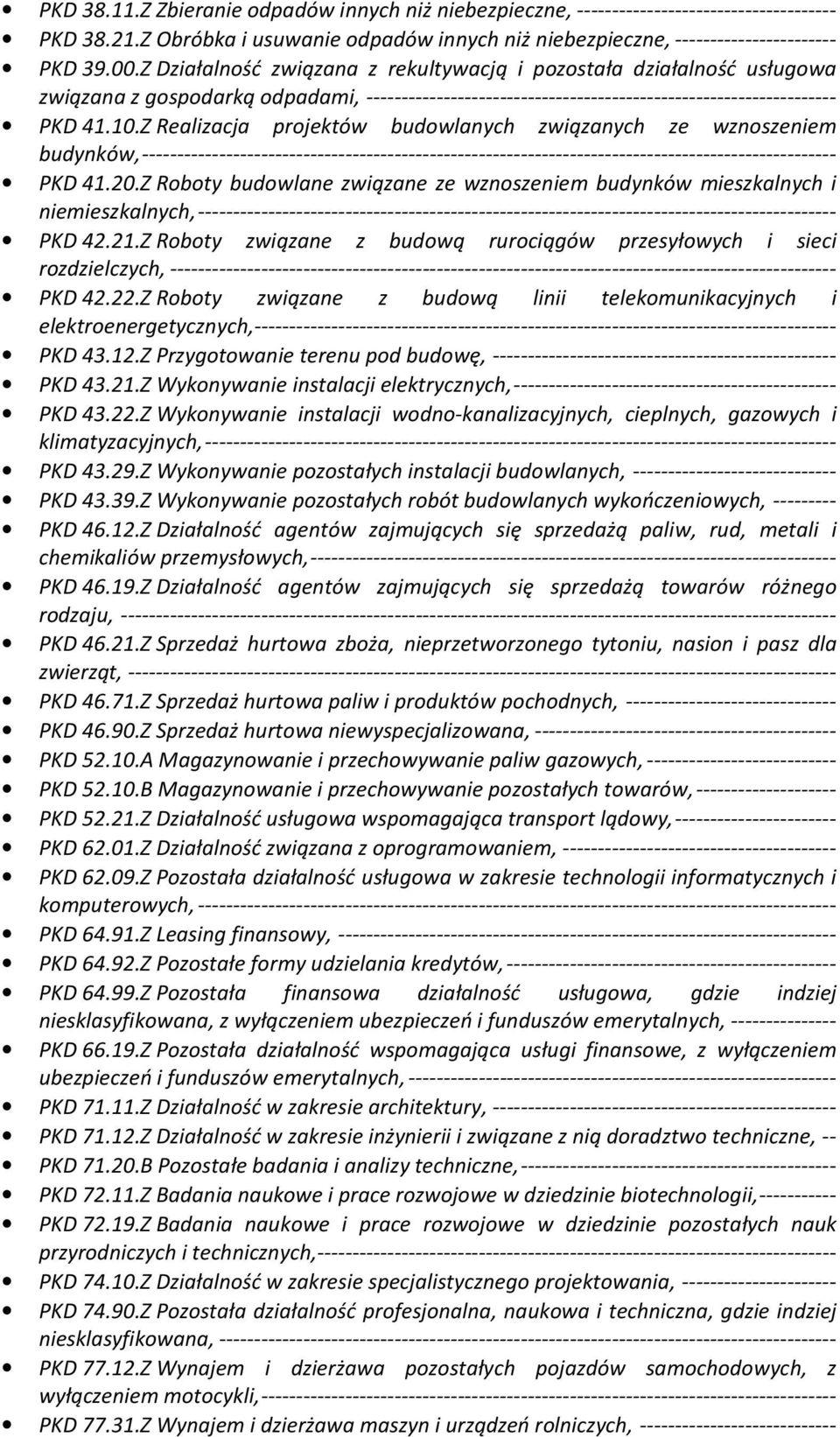 Z Realizacja projektów budowlanych związanych ze wznoszeniem budynków, --------------------------------------------------------------------------------------------------- PKD 41.20.