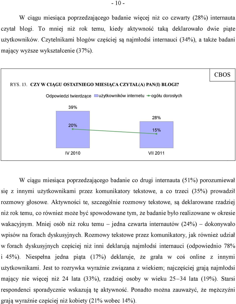 Odpowiedzi twierdzące 39% 20% użytkowników internetu ogółu dorosłych 28% 15% IV 2010 VII 2011 W ciągu miesiąca poprzedzającego badanie co drugi internauta (51%) porozumiewał się z innymi