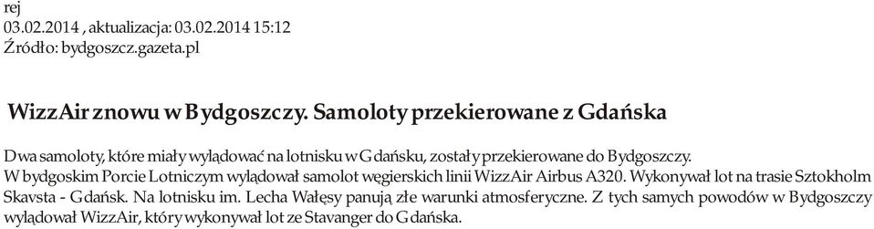 W bydgoskim Porcie Lotniczym wylądował samolot węgierskich linii WizzAir Airbus A320.