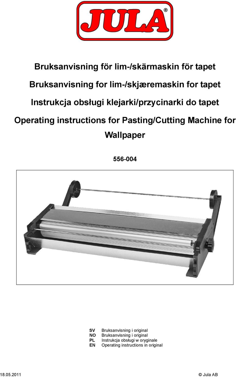 Pasting/Cutting Machine for Wallpaper 556-004 SV NO PL EN Bruksanvisning i original