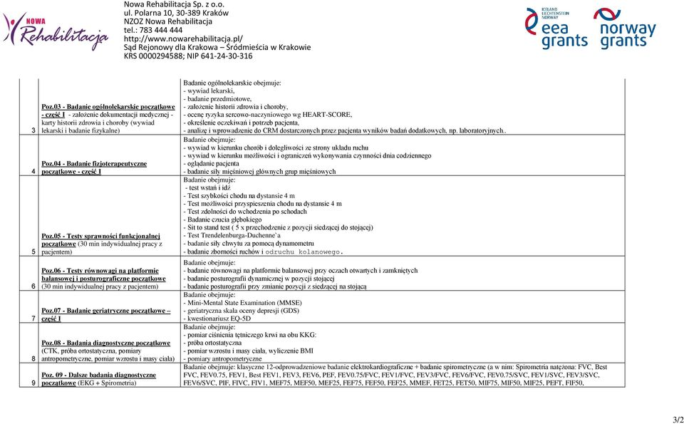 06 - Testy równowagi na platformie balansowej i posturograficzne początkowe (30 min indywidualnej pracy z pacjentem) Poz.07 - Badanie geriatryczne początkowe część I Poz.