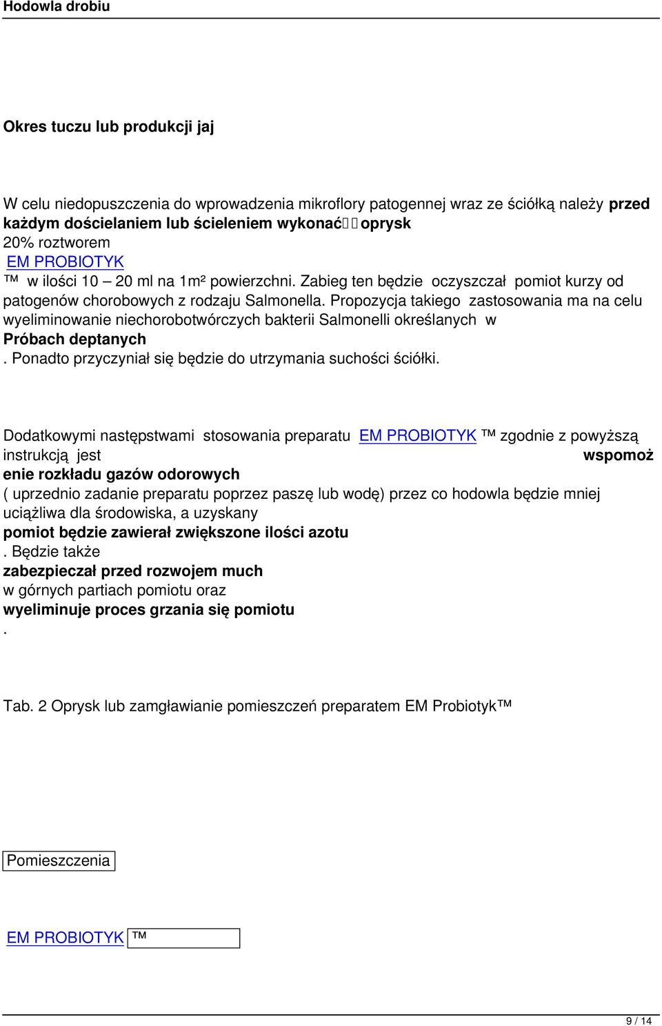 Propozycja takiego zastosowania ma na celu wyeliminowanie niechorobotwórczych bakterii Salmonelli określanych w Próbach deptanych. Ponadto przyczyniał się będzie do utrzymania suchości ściółki.