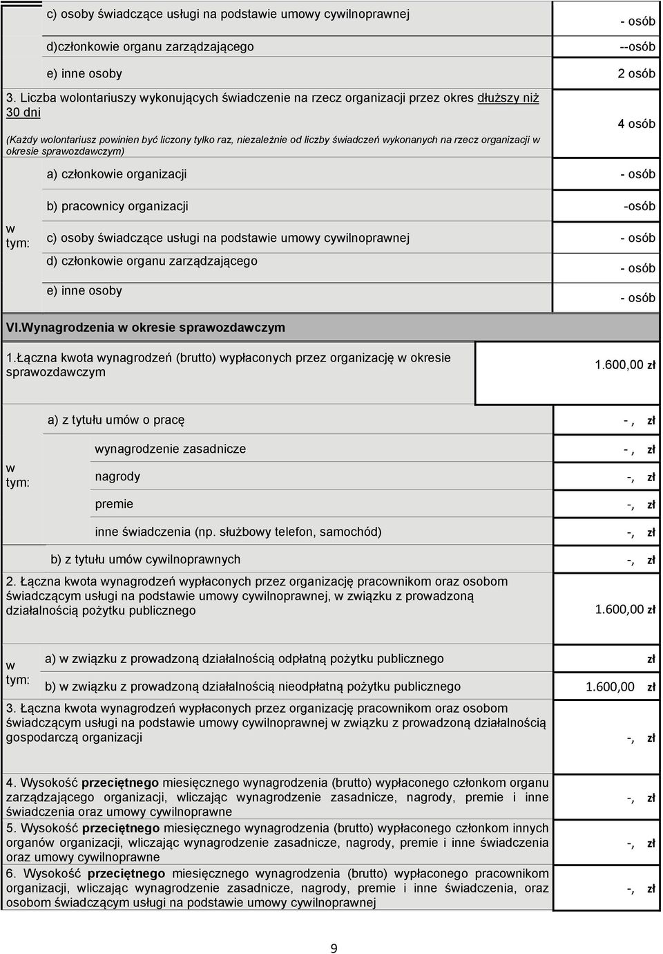 organizacji okresie ) osób a) członkoie organizacji - osób tym: b) praconicy organizacji -osób c) osoby śiadczące usługi na podstaie umoy cyilnopranej - osób d) członkoie organu zarządzającego - osób