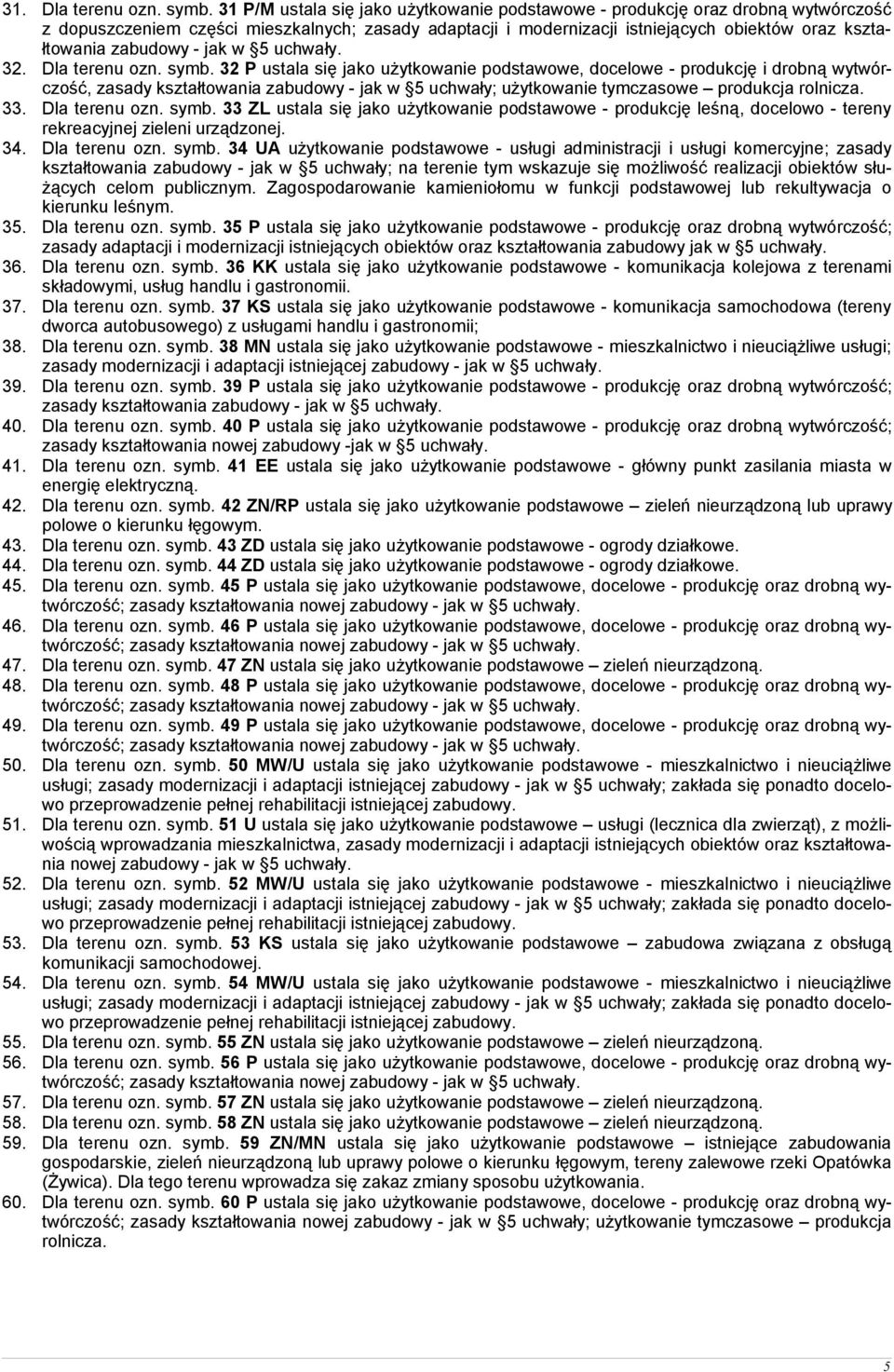 zabudowy - jak w 5 uchwały. 32. Dla terenu ozn. symb.