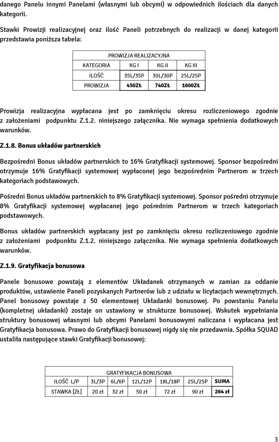 25L/25P PROWIZJA 450ZŁ 740ZŁ 1600ZŁ Prowizja realizacyjna wypłacana jest po zamknięciu okresu rozliczeniowego zgodnie z założeniami podpunktu Z.1.2. niniejszego załącznika.