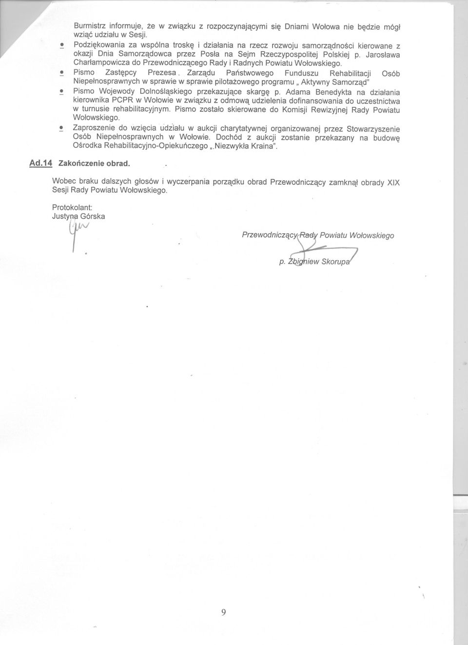 Jaroslawa Charlampowicza do Przewodniczacego Rady i Radnych Powiatu Wolowskiego.! Pismo Zastepcy Prezesa. Zarzadu Panstwowego Funduszu Rehabilitacji Osób Niepelnosprawnych w sprawie w.