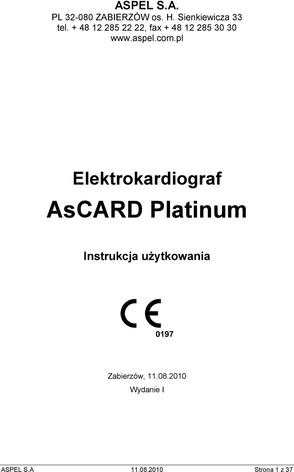 pl Elektrokardiograf AsCARD Platinum Instrukcja uŝytkowania