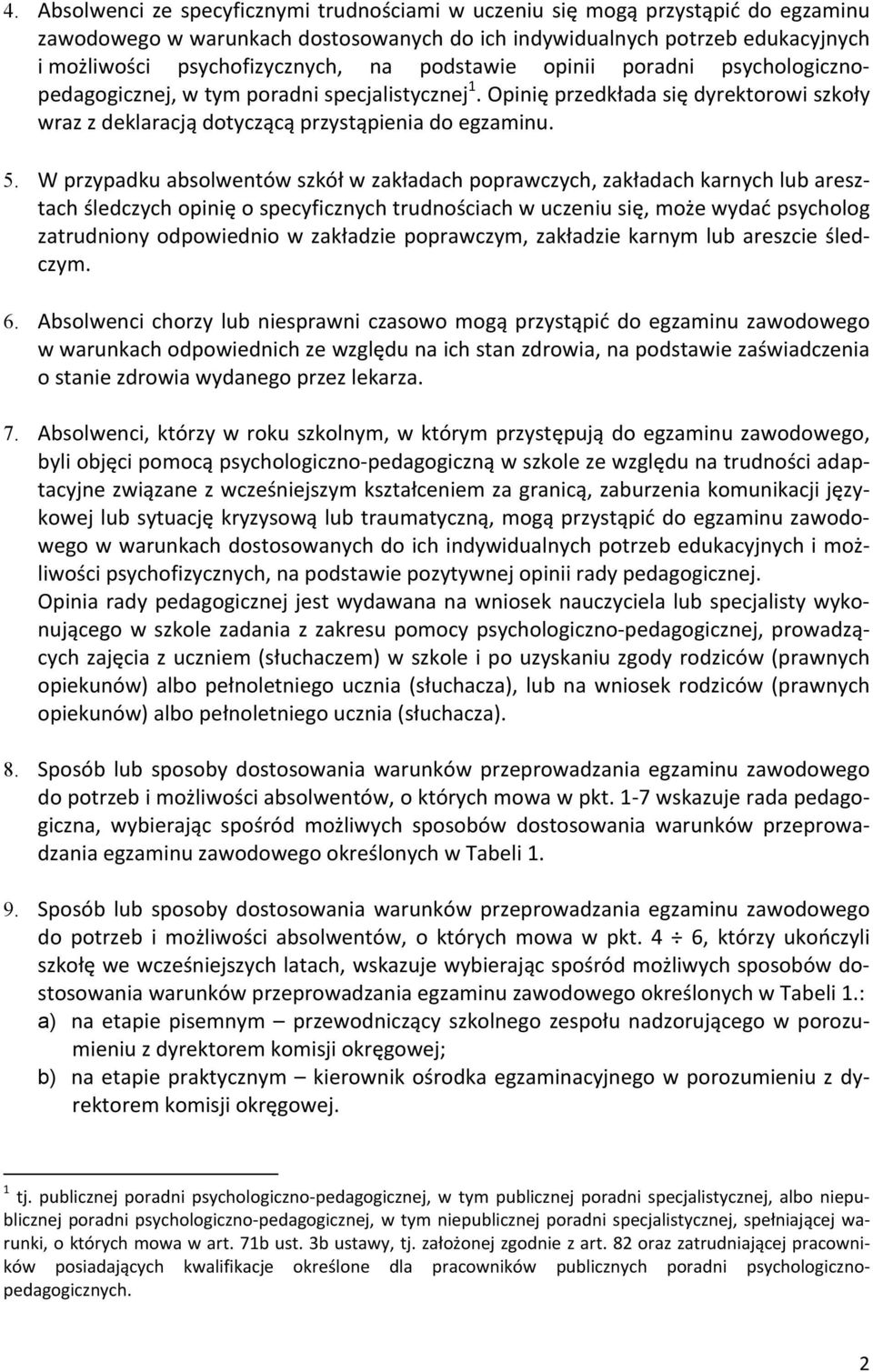 W przypadku absolwentów szkół w zakładach poprawczych, zakładach karnych lub aresztach śledczych opinię o specyficznych trudnościach w uczeniu się, może wydać psycholog zatrudniony odpowiednio w