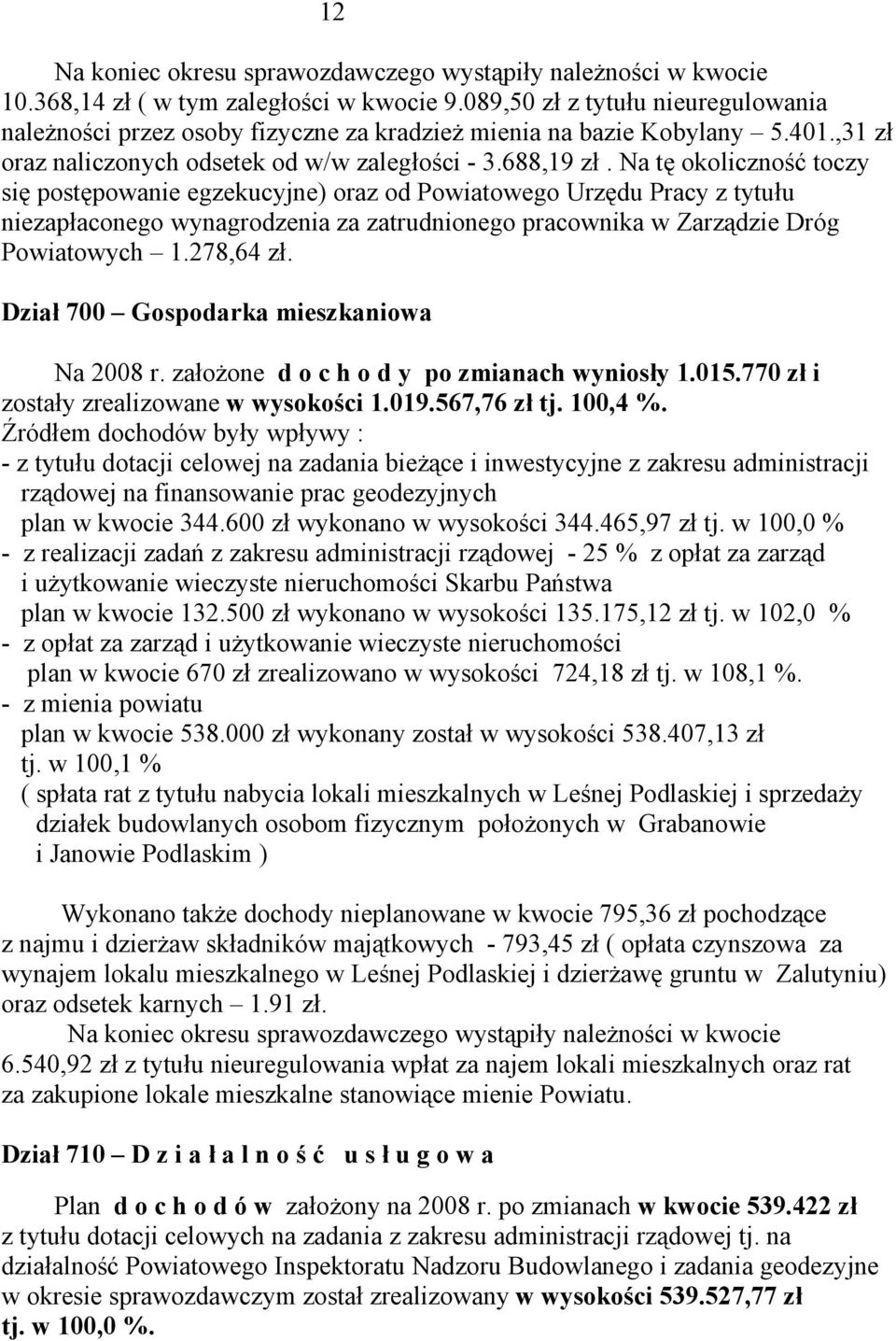 Na tę okoliczność toczy się postępowanie egzekucyjne) oraz od Powiatowego Urzędu Pracy z tytułu niezapłaconego wynagrodzenia za zatrudnionego pracownika w Zarządzie Dróg Powiatowych 1.278,64 zł.